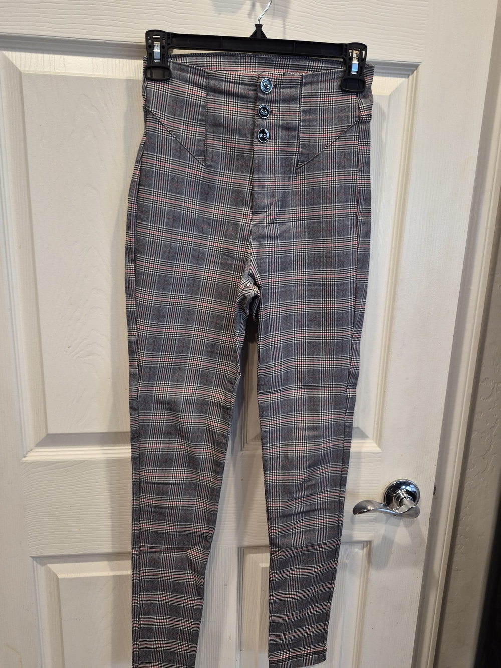 3/30 High-Waist Plaid Women’s Trousers in Gray and Red